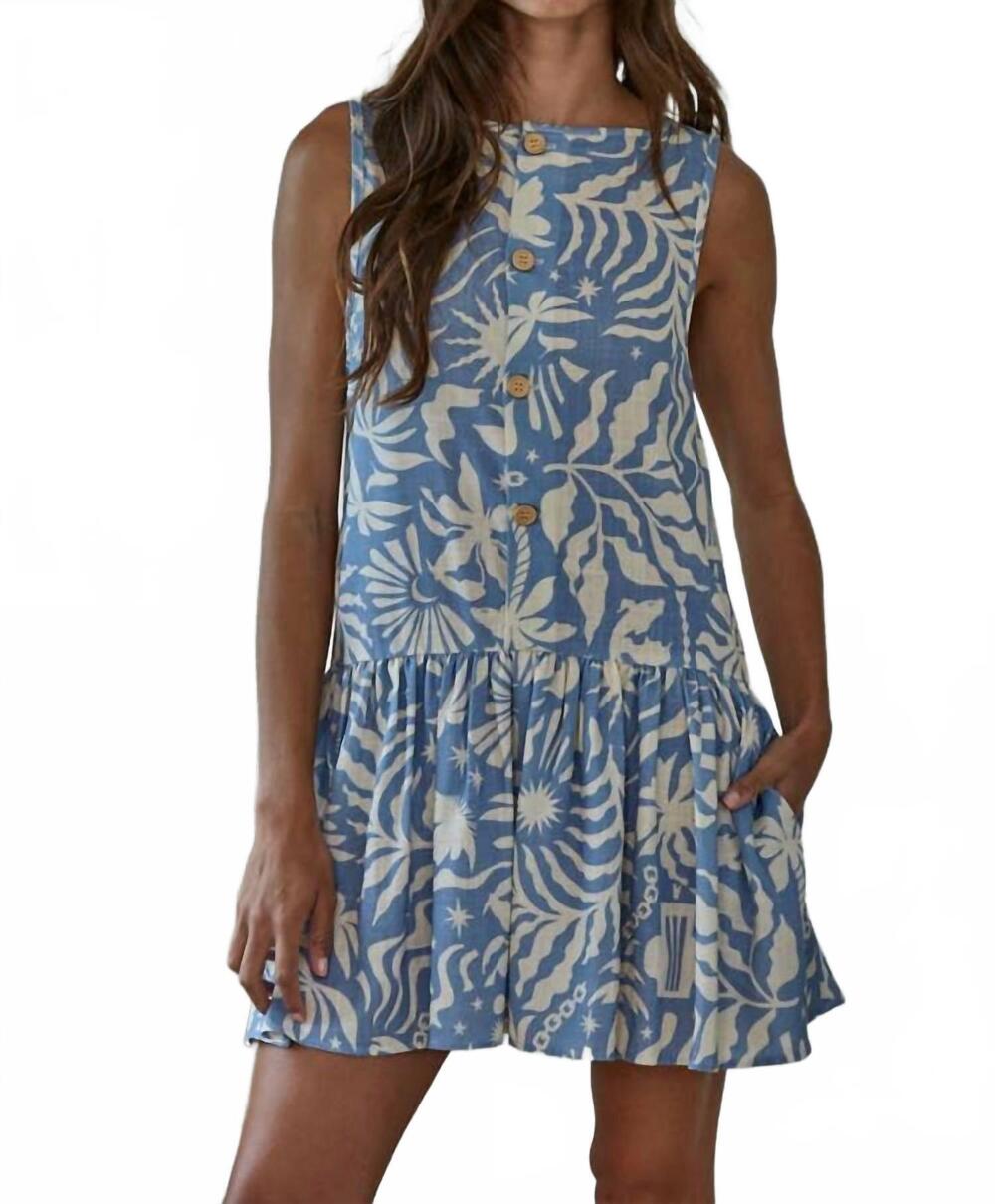 NEW BY TOGETHER print detail mini dress in blue/ ivory